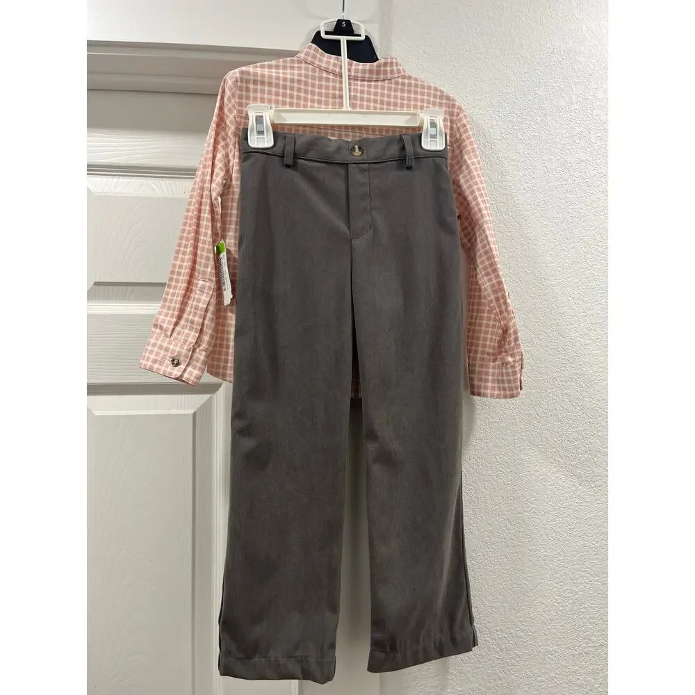 Edgehill Collection little Boys Woven Gingham Corduroy Pants Set size 5